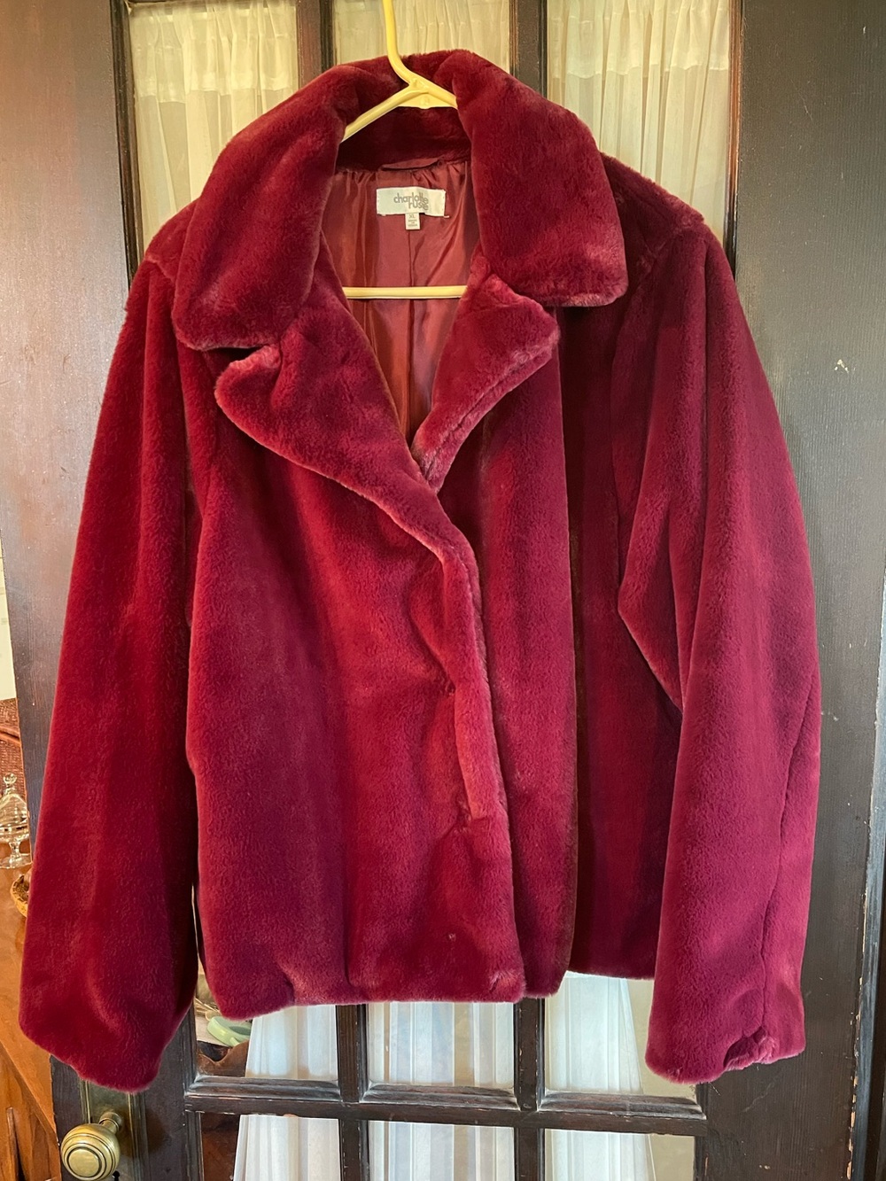 Charlotte Russe Plush Faux Fur Jacket - Burgundy XL